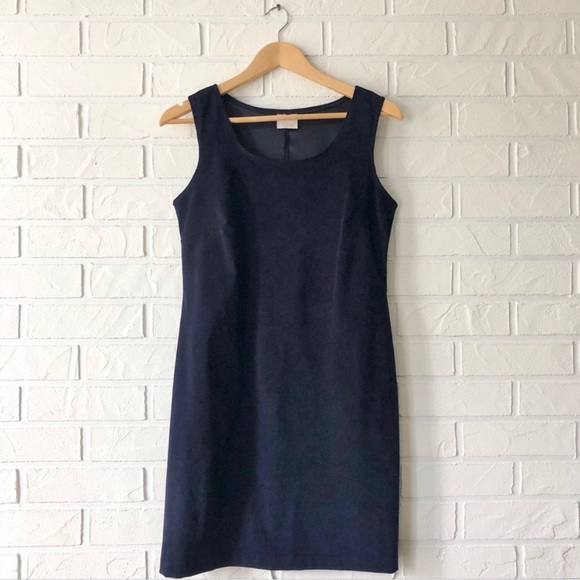 Vintage navy faux suede sleeveless shift dress 10P - Picture 5 of 8